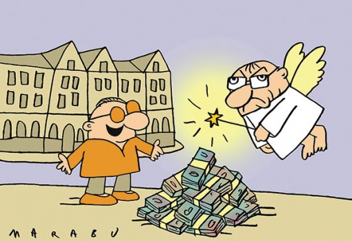 <h1>Ádámka Csodaországban
Hű, idenézz, apuci! Már megint találtam egy rakás közvagyon jellegét elvesztett pénzt az utcán! Ez már-már olyan, mint egy tündérmese!
MARABU rajza</h1>-